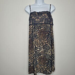 George black brown lace animal print stretch plus size party slip dress size 2x